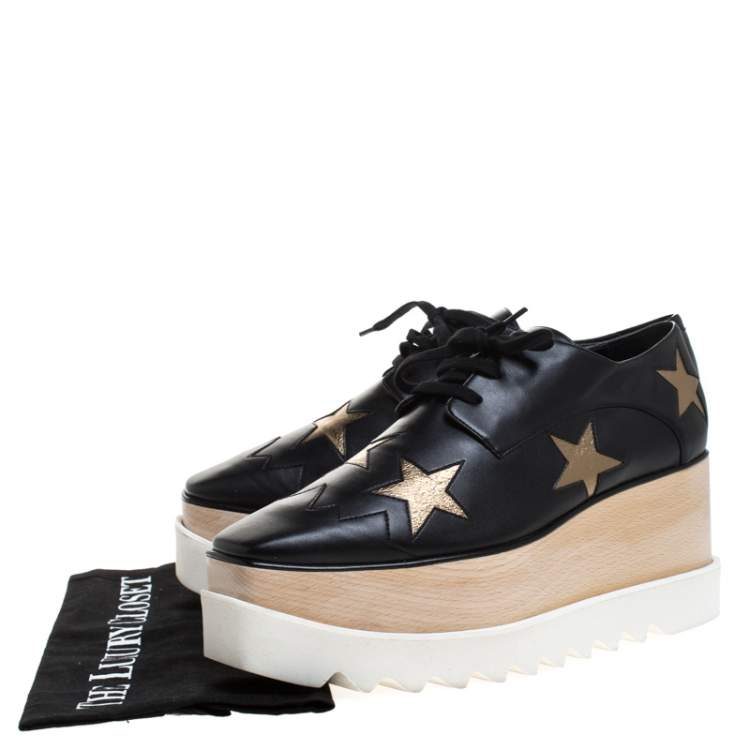 Pre Owned Stella McCartney Black Faux Leather Elyse Star Platform Derby Size 40.5
