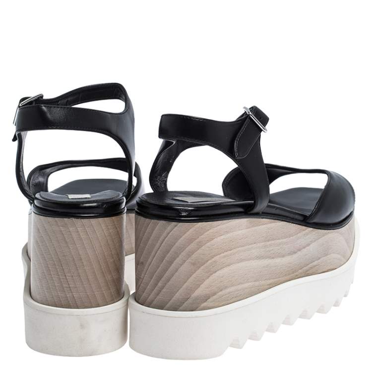 Pre Owned Stella McCartney Black Faux Leather Creeper Platform Ankle Strap Sandals Size 36