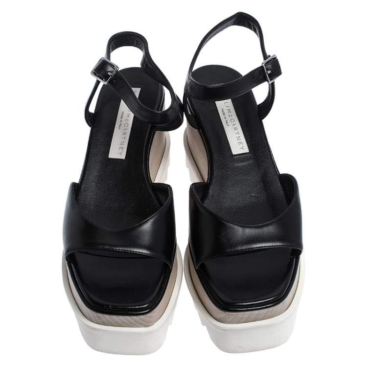 Pre Owned Stella McCartney Black Faux Leather Creeper Platform Ankle Strap Sandals Size 36