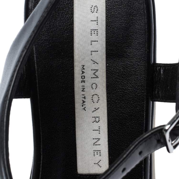 Pre Owned Stella McCartney Black Faux Leather Creeper Platform Ankle Strap Sandals Size 36