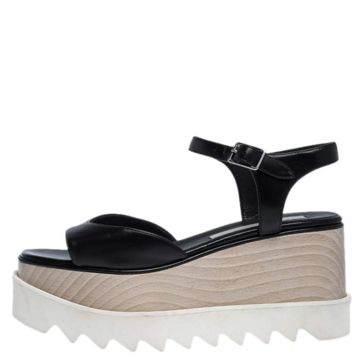 Pre Owned Stella McCartney Black Faux Leather Creeper Platform Ankle Strap Sandals Size 36