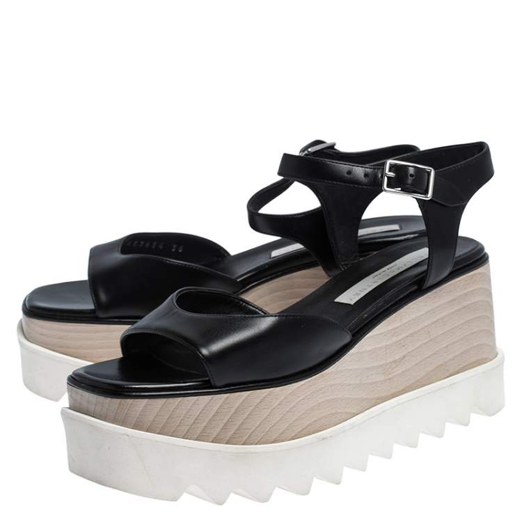 Pre Owned Stella McCartney Black Faux Leather Creeper Platform Ankle Strap Sandals Size 36