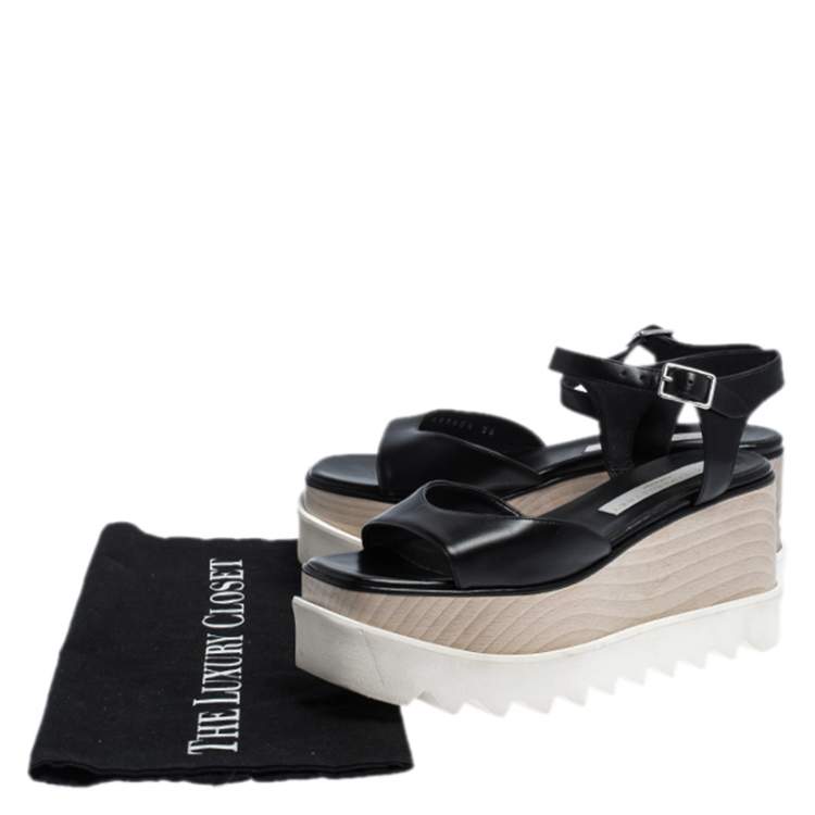 Pre Owned Stella McCartney Black Faux Leather Creeper Platform Ankle Strap Sandals Size 36