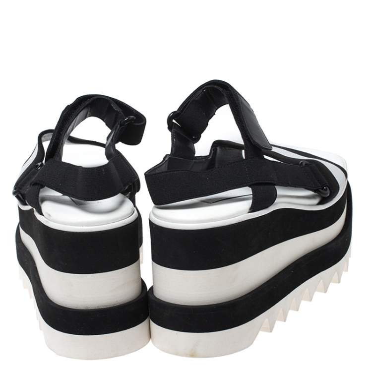 Pre Owned Stella McCartney Black/White Fabric Sneak Elyse Platform Sandals Size 35.5