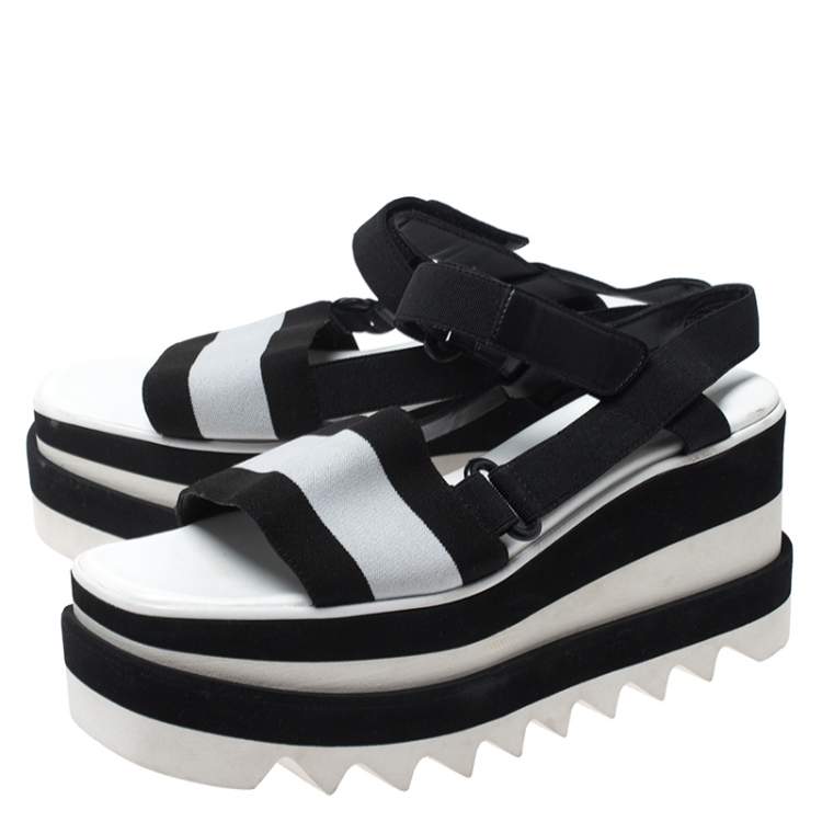 Pre Owned Stella McCartney Black/White Fabric Sneak Elyse Platform Sandals Size 35.5