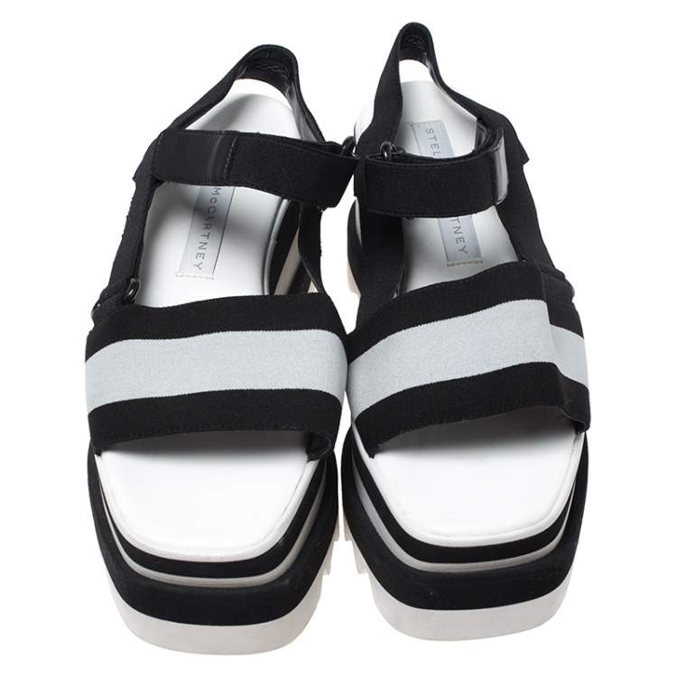 Pre Owned Stella McCartney Black/White Fabric Sneak Elyse Platform Sandals Size 35.5