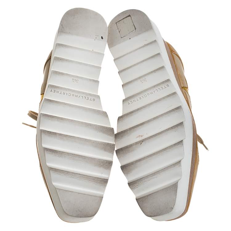Pre Owned Stella McCartney Beige Brushed Faux Leather Elyse Star Platform Lace Up Derby Size 36.5