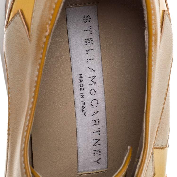 Pre Owned Stella McCartney Beige Brushed Faux Leather Elyse Star Platform Lace Up Derby Size 36.5