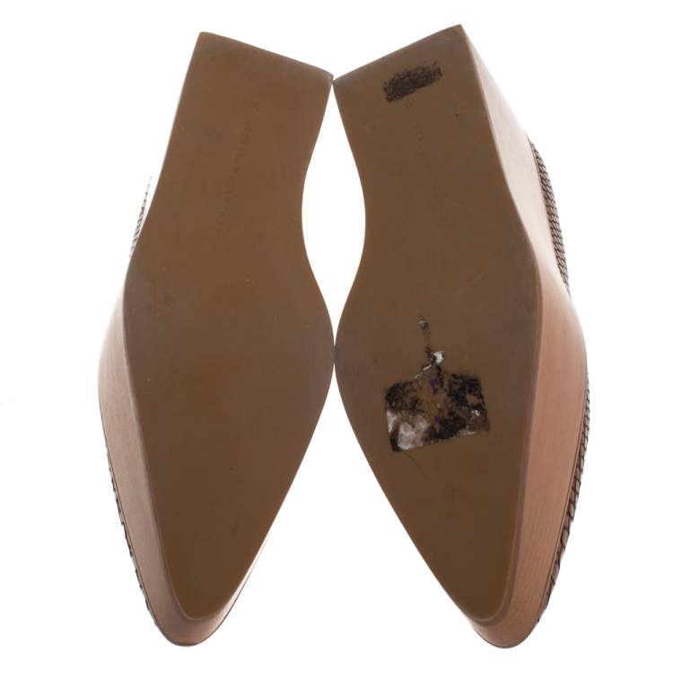 Pre Owned Stella McCartney Brown Python Embossed Faux Leather Wooden Clog Sandals Size 39
