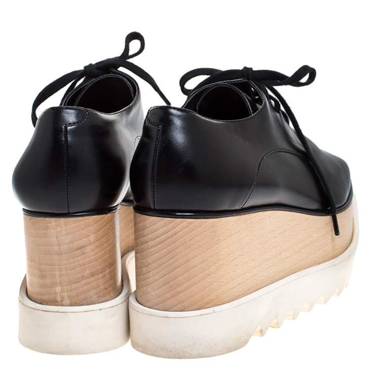 Pre Owned Stella McCartney Black Faux Leather Elyse Platform Derby Sneakers Size 36.5