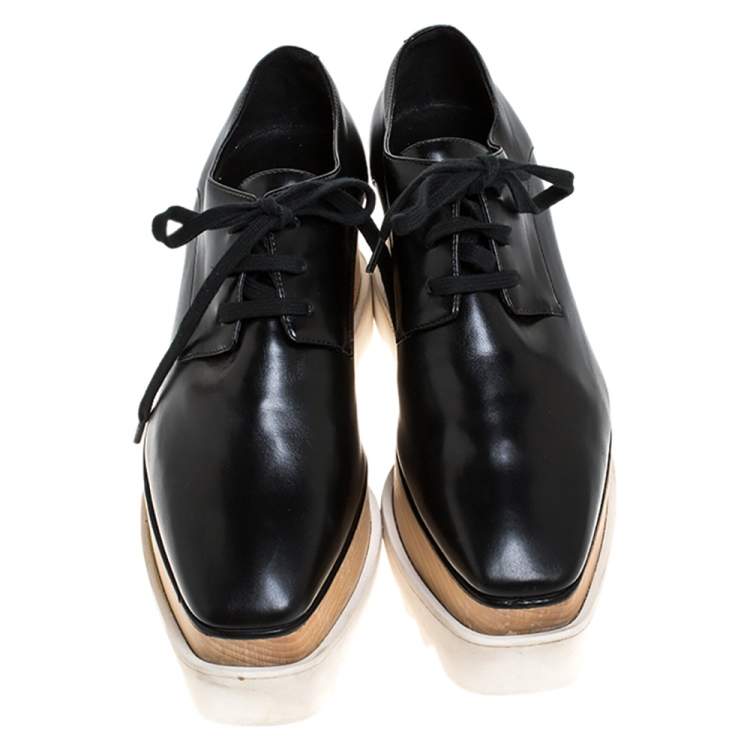 Pre Owned Stella McCartney Black Faux Leather Elyse Platform Derby Sneakers Size 36.5