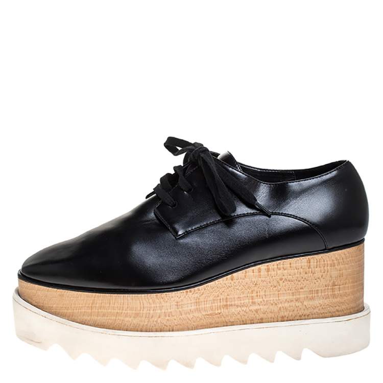 Pre Owned Stella McCartney Black Faux Leather Elyse Platform Derby Sneakers Size 36.5