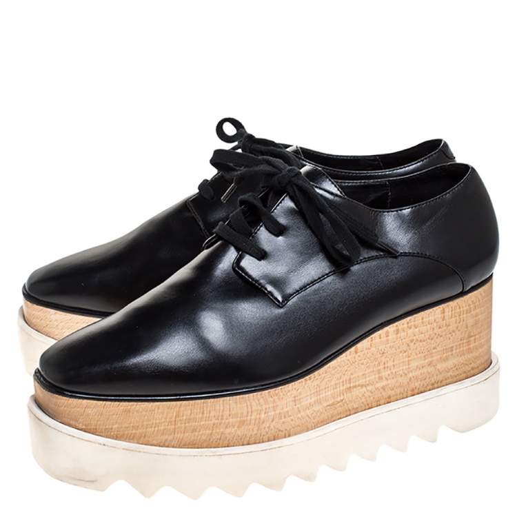 Pre Owned Stella McCartney Black Faux Leather Elyse Platform Derby Sneakers Size 36.5