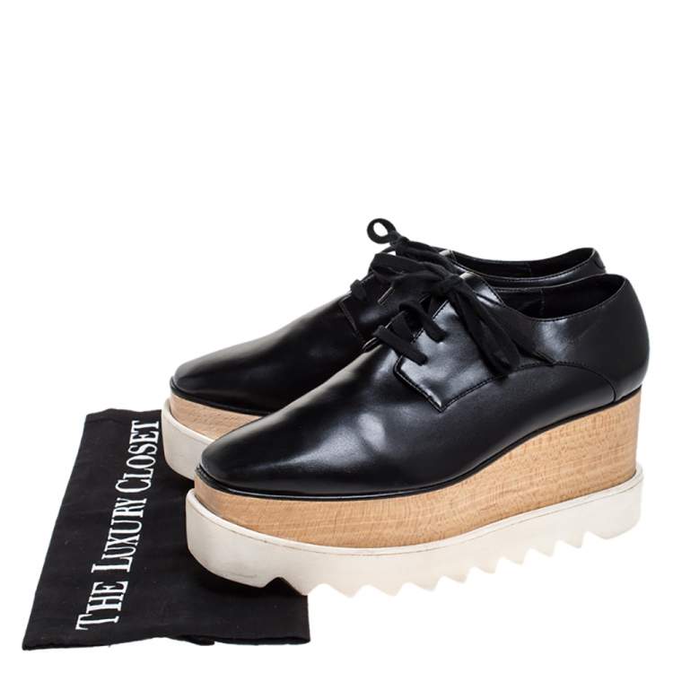 Pre Owned Stella McCartney Black Faux Leather Elyse Platform Derby Sneakers Size 36.5