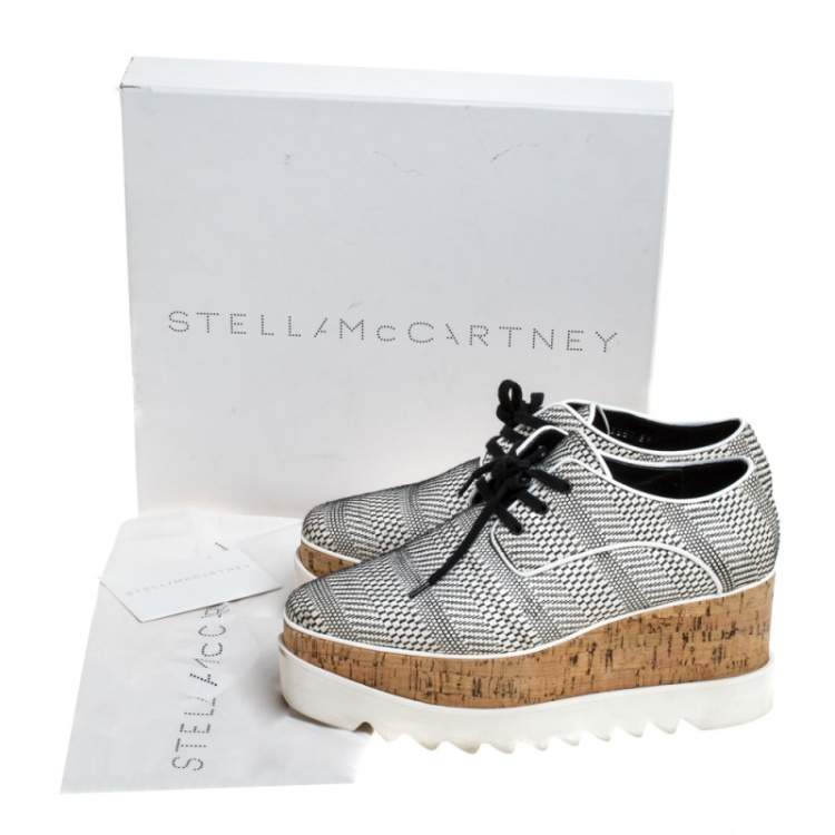 Pre Owned Stella McCartney Black/White Faux Leather Elyse Platform Derby Size 39