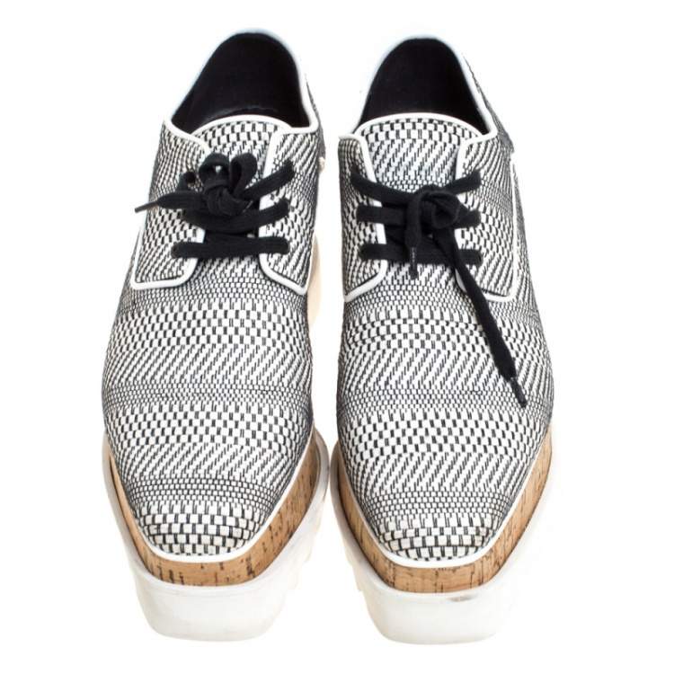 Pre Owned Stella McCartney Black/White Faux Leather Elyse Platform Derby Size 39