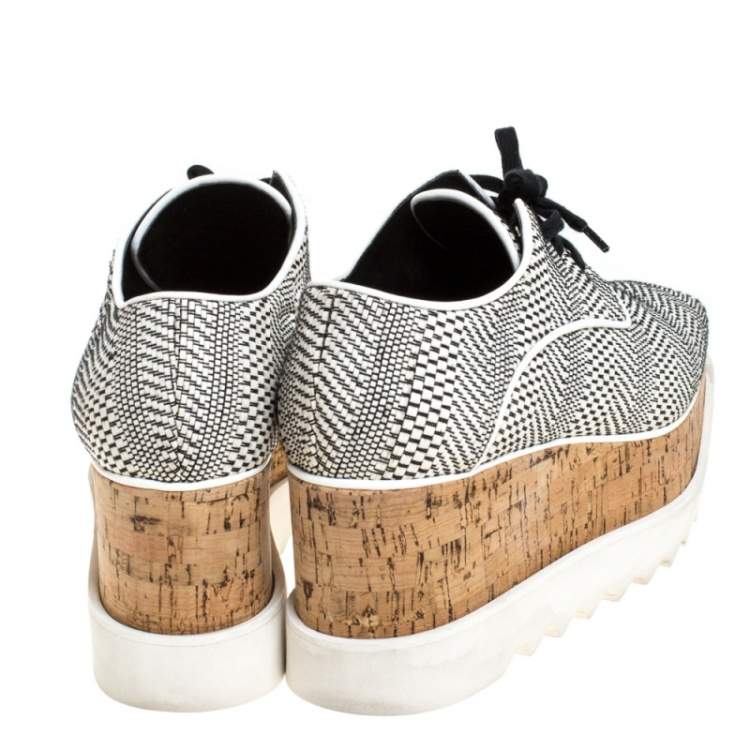 Pre Owned Stella McCartney Black/White Faux Leather Elyse Platform Derby Size 39