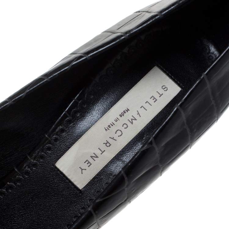Pre Owned Stella McCartney Black Faux Croc Embossed Leather Platform Pumps Size 38.5