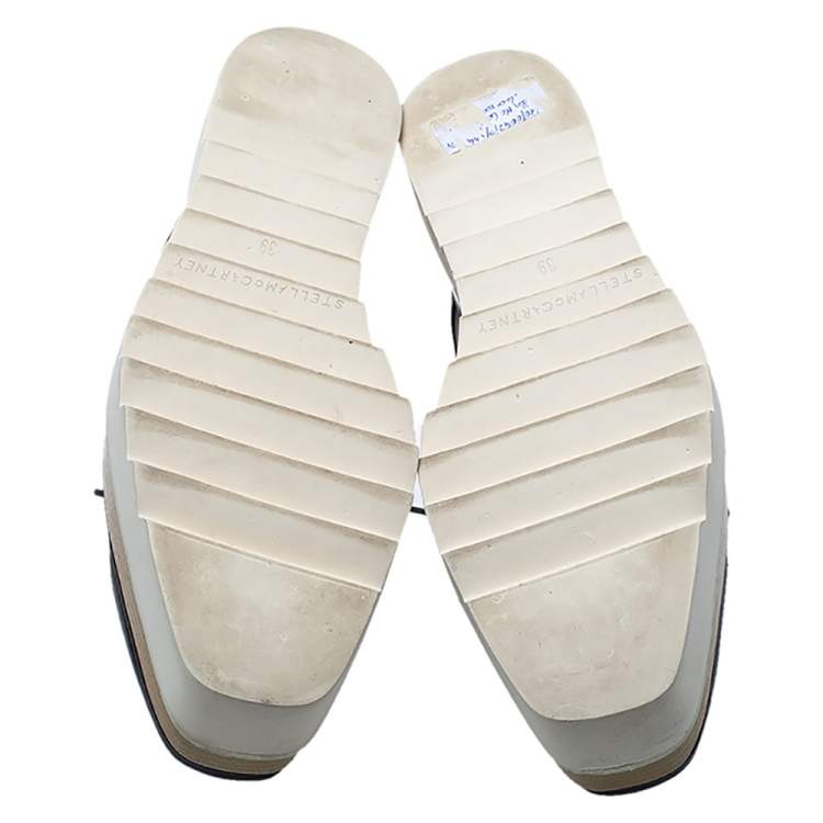 Pre Owned Stella McCartney Black/White Faux Leather Elyse Star Platform Derby Size 39