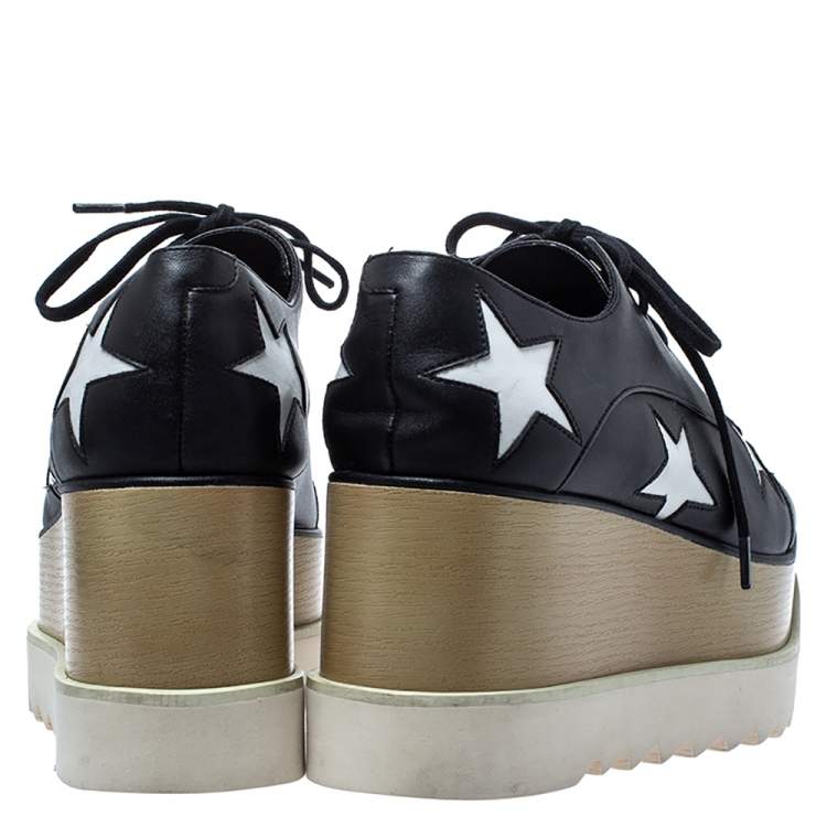 Pre Owned Stella McCartney Black/White Faux Leather Elyse Star Platform Derby Size 39