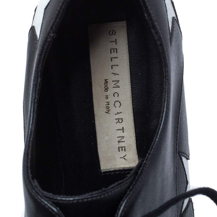 Pre Owned Stella McCartney Black/White Faux Leather Elyse Star Platform Derby Size 39