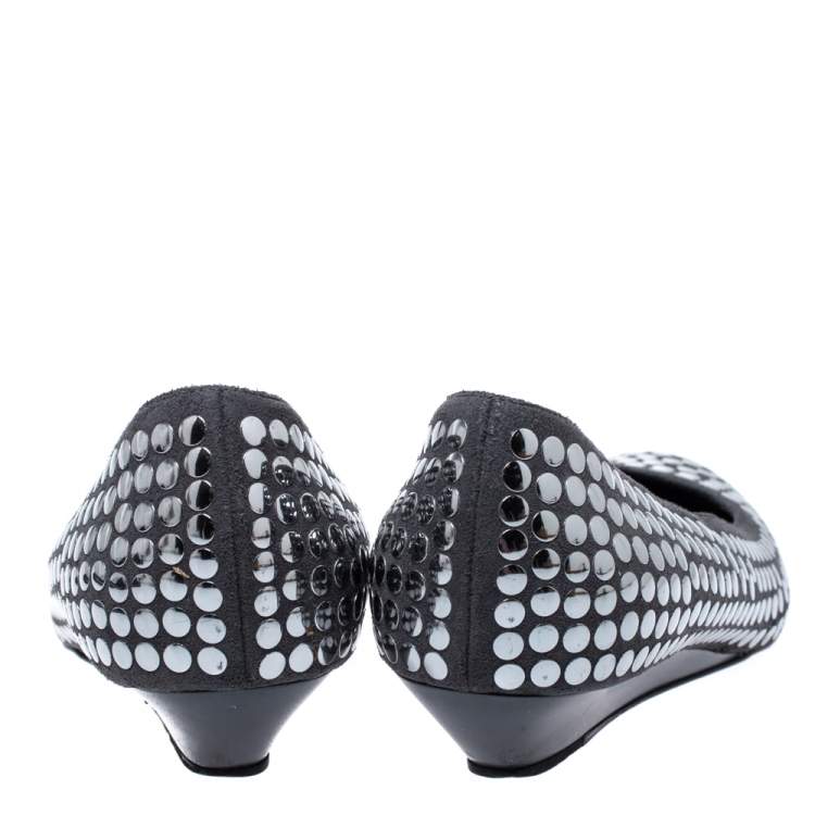 Pre Owned Stella McCartney Grey Faux Suede Studded Ballet Flats Size 36