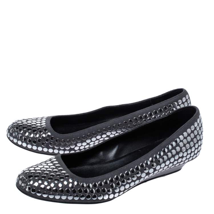 Pre Owned Stella McCartney Grey Faux Suede Studded Ballet Flats Size 36