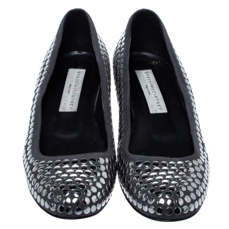 Pre Owned Stella McCartney Grey Faux Suede Studded Ballet Flats Size 36