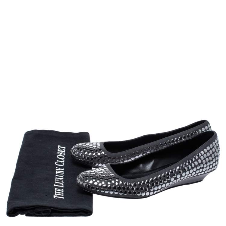 Pre Owned Stella McCartney Grey Faux Suede Studded Ballet Flats Size 36