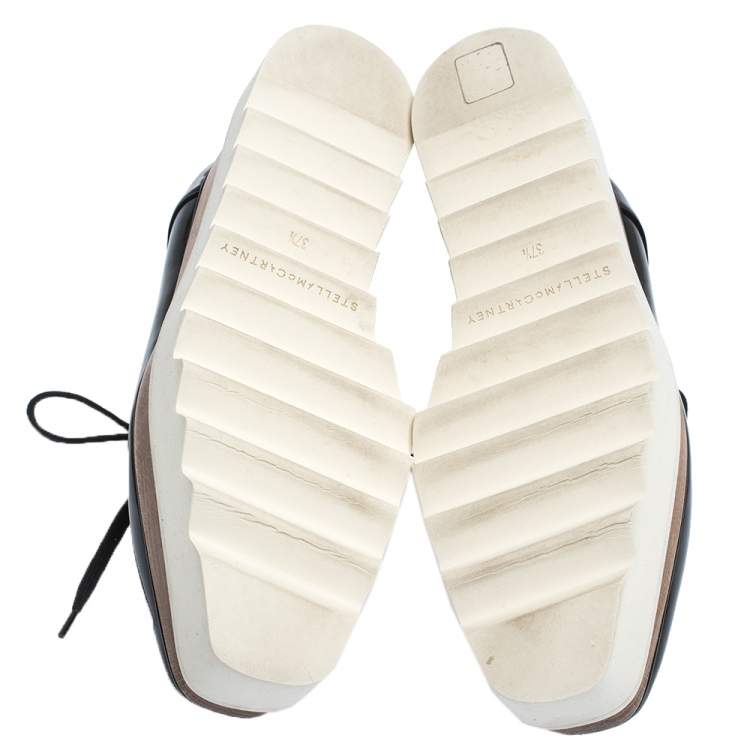 Pre Owned Stella McCartney Black Faux Patent Leather Elyse Platform Derby Size 37.5