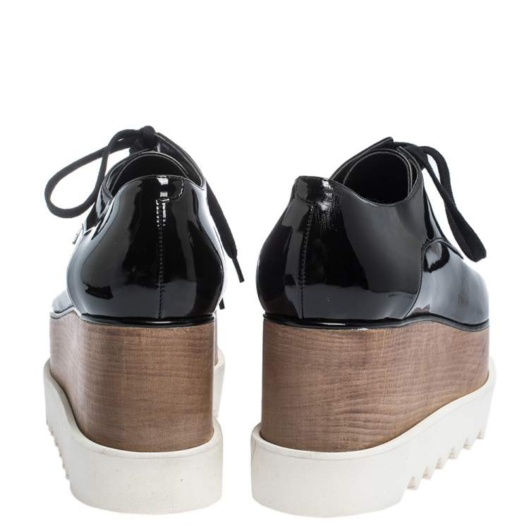 Pre Owned Stella McCartney Black Faux Patent Leather Elyse Platform Derby Size 37.5