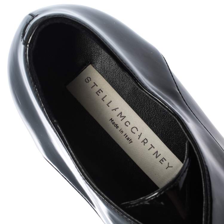 Pre Owned Stella McCartney Black Faux Patent Leather Elyse Platform Derby Size 37.5