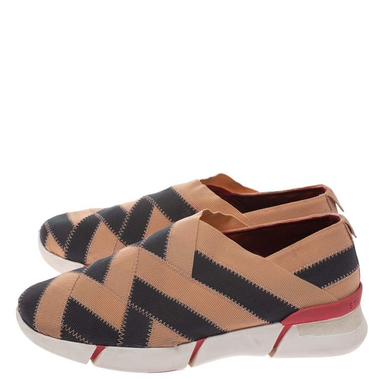 Pre Owned Stella McCartney Beige/Grey Elastic Slip On Sneakers Size 39 