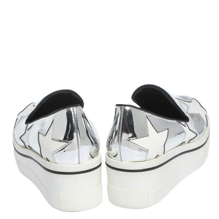 مملوكة مسبقًا Stella McCartney Metallic Silver White Star Platform Binx Sneakers Size 35