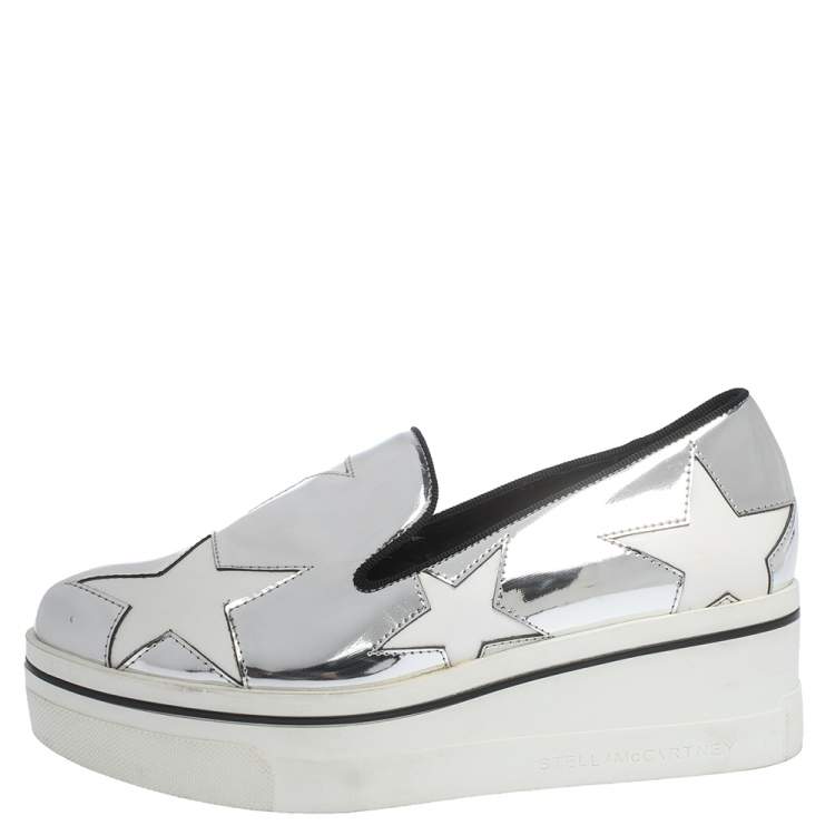 Stella McCartney Metallic Silver White Star Platform Binx Sneakers