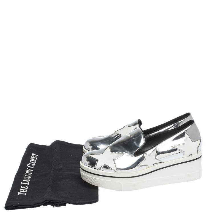 مملوكة مسبقًا Stella McCartney Metallic Silver White Star Platform Binx Sneakers Size 35