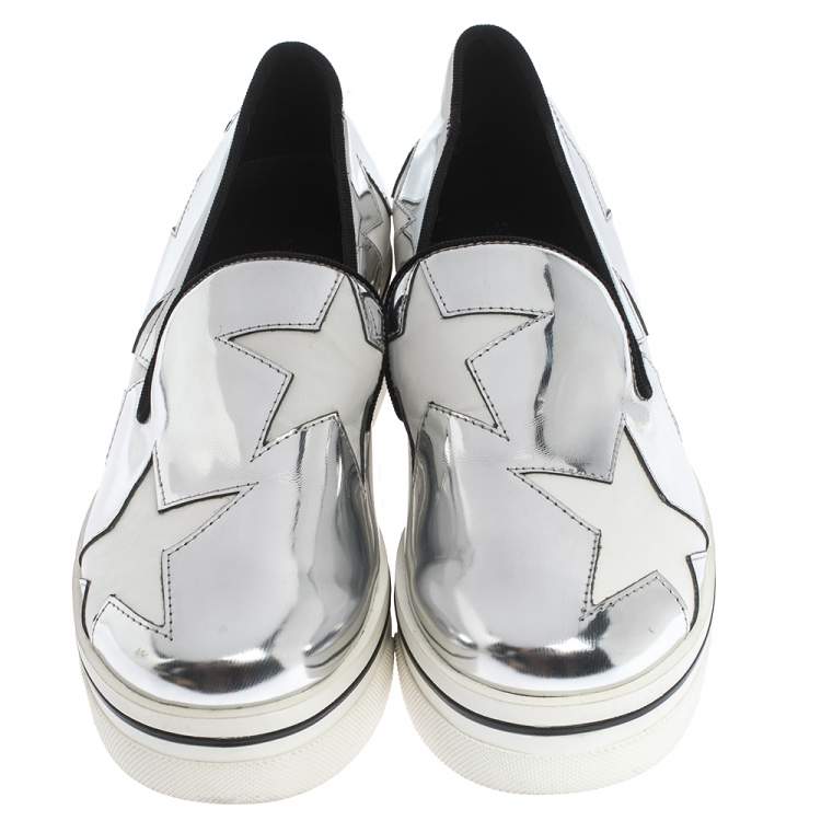 مملوكة مسبقًا Stella McCartney Metallic Silver White Star Platform Binx Sneakers Size 35