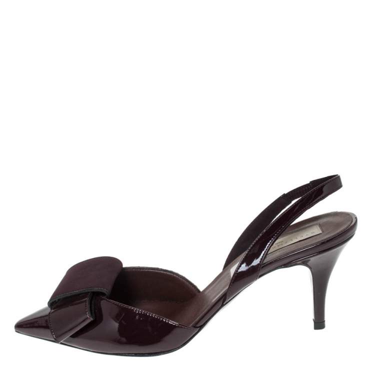 Pre Owned Stella McCartney Burgundy Faux Patent Leather Slingback Sandals Size 36.5 