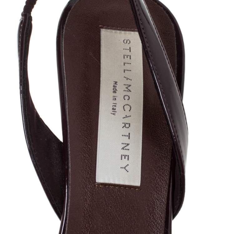 Pre Owned Stella McCartney Burgundy Faux Patent Leather Slingback Sandals Size 36.5 