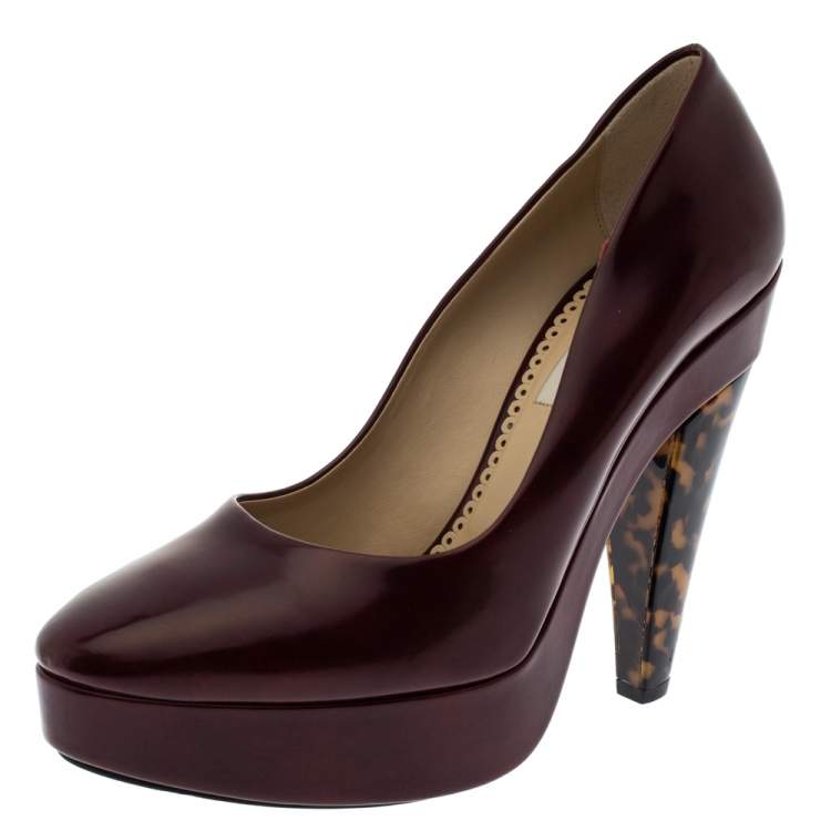 Pre Owned Stella McCartney Burgundy Leather Corinne Platform Pumps Size 40