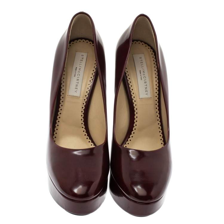 Pre Owned Stella McCartney Burgundy Leather Corinne Platform Pumps Size 40