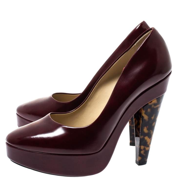 Pre Owned Stella McCartney Burgundy Leather Corinne Platform Pumps Size 40