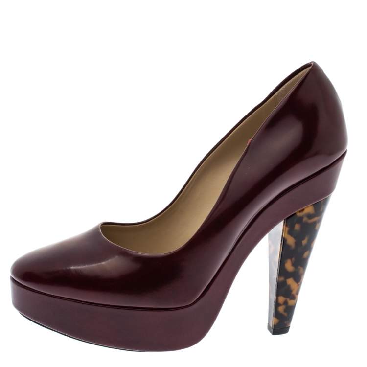 Pre Owned Stella McCartney Burgundy Leather Corinne Platform Pumps Size 40