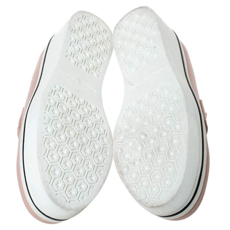 Pre Owned Stella McCartney Pink Faux Leather And Lace Penny Platform Loafers Size 38