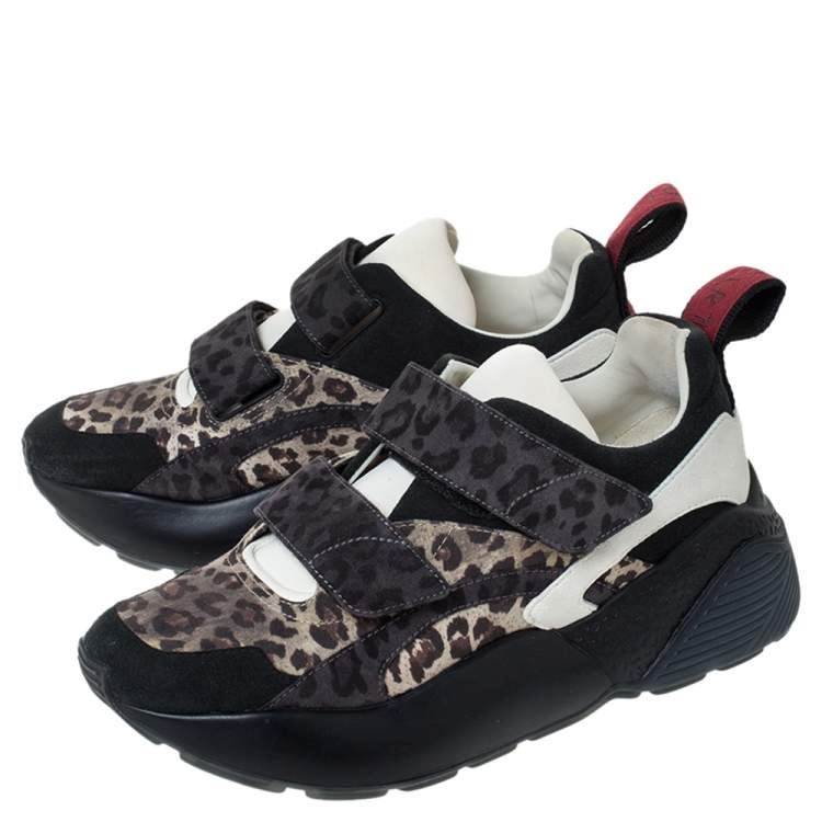 Pre Owned Stella McCartney Multicolor Leopard Print Fabric Eclypse Lace Up Sneakers Size 39