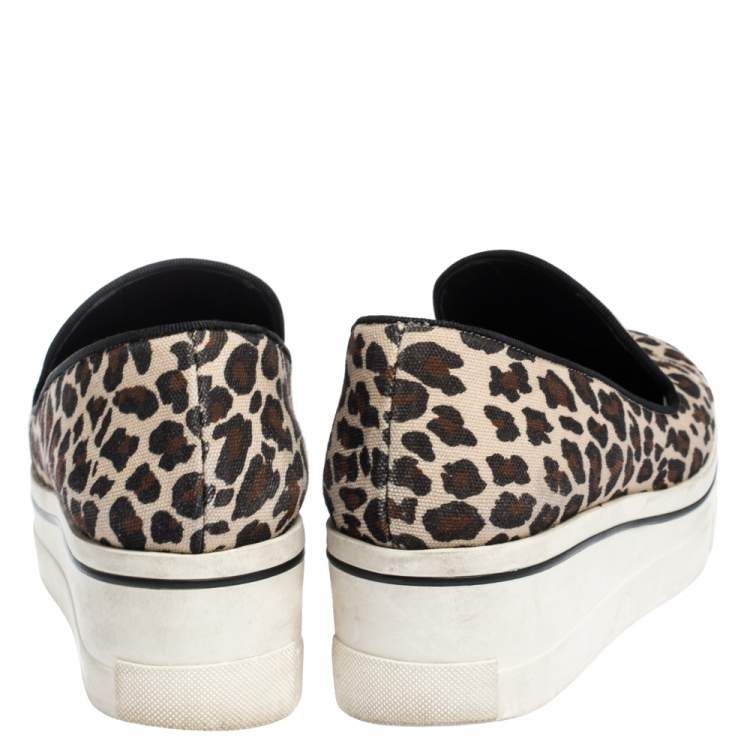 Pre Owned Stella McCartney Multicolor Leopard Print Canvas Platform Slip On Sneakers Size 40