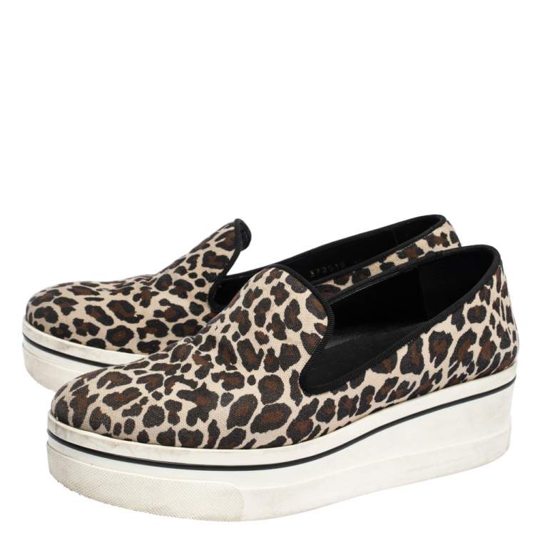 Pre Owned Stella McCartney Multicolor Leopard Print Canvas Platform Slip On Sneakers Size 40