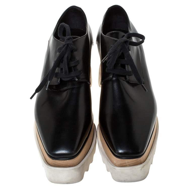 Pre Owned Stella McCartney Black Faux Leather Elyse Platform Derby Sneakers Size 36