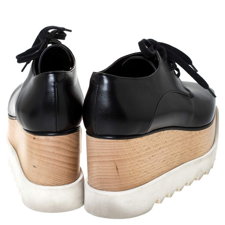 Pre Owned Stella McCartney Black Faux Leather Elyse Platform Derby Sneakers Size 36