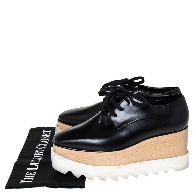 Pre Owned Stella McCartney Black Faux Leather Elyse Platform Derby Sneakers Size 36